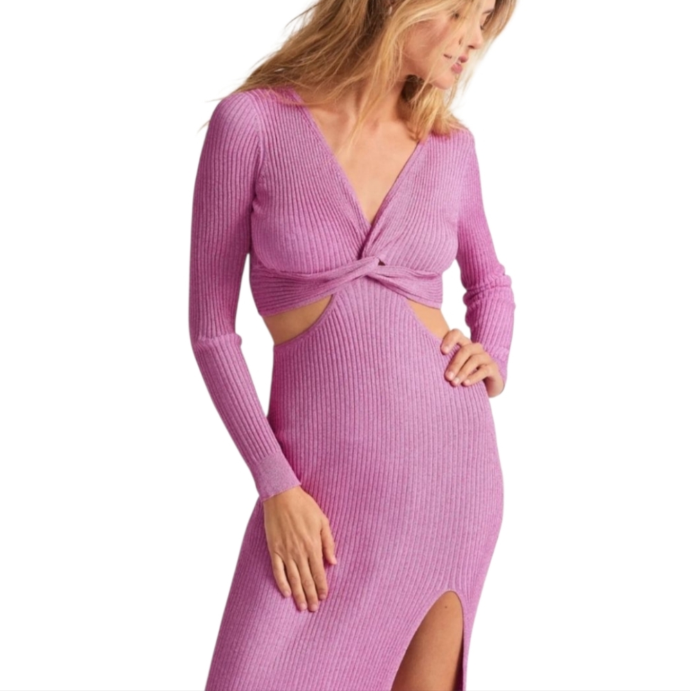 LoveShackFancy Bernette Orchid Sparkle Sexy Cutout Knit Dress - Picture 3 of 10